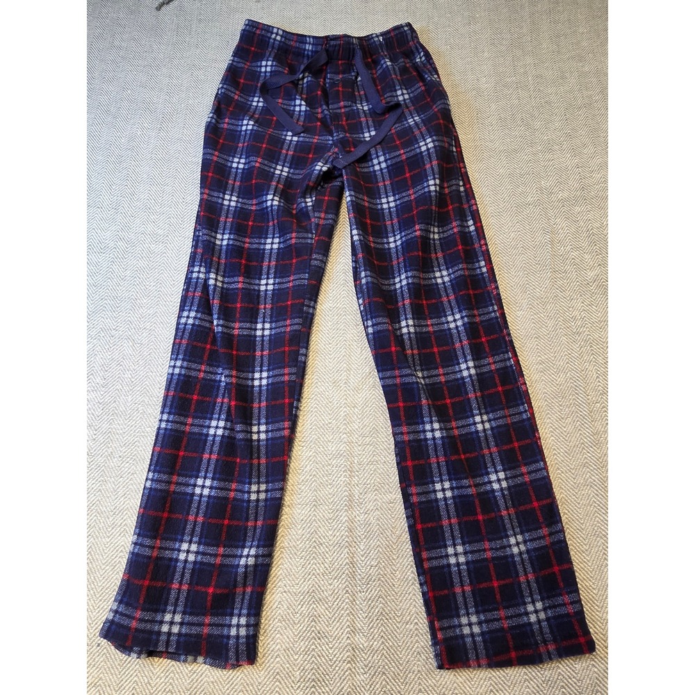 Fruit of the Loom Fleece Pajama Pants Mens S 28-30 Navy Blue Red Plaid Sleepwear